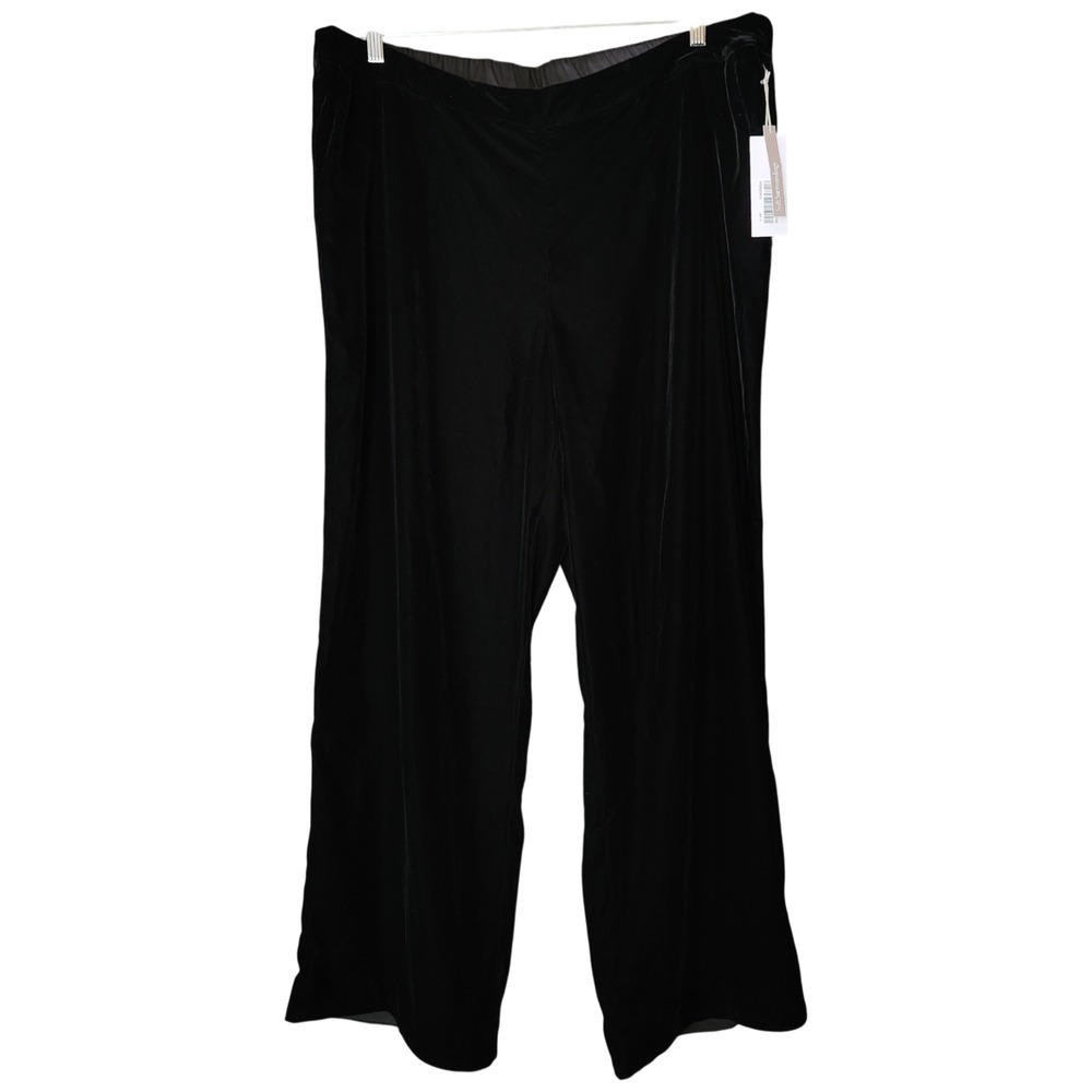 Soft Surroundings Pants Women's 1X 40x29 Black‎ Aria Velvet Wide Leg Stretch NWT
